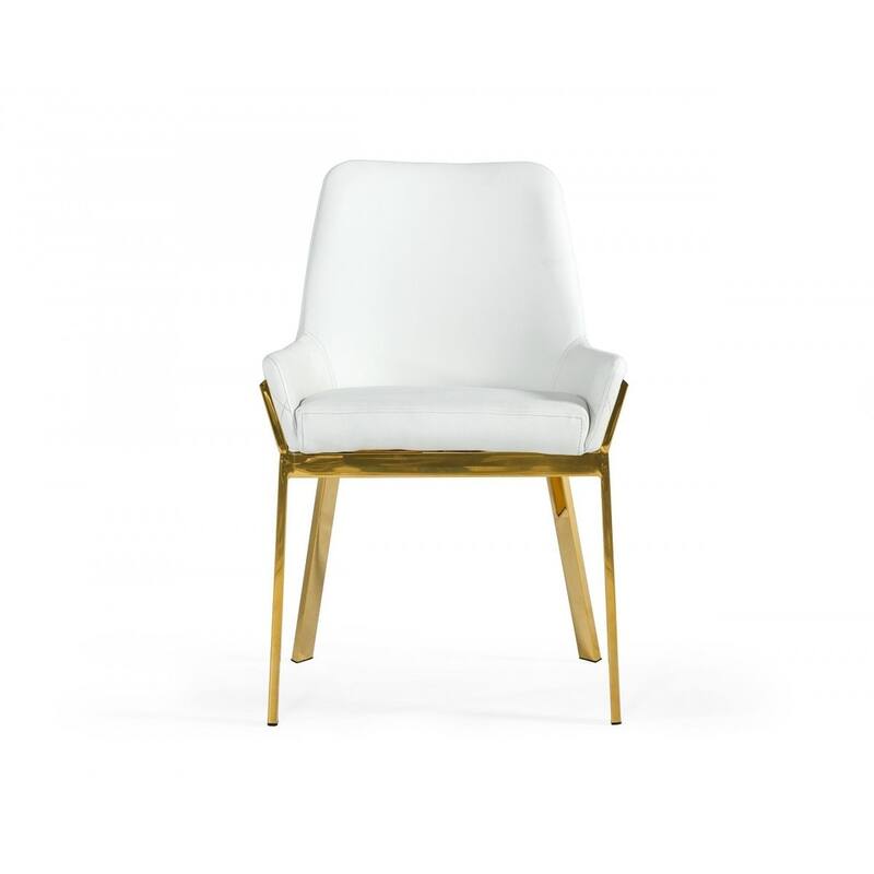 HomeRoots White And Gold Upholstered Faux Leather Dining Arm Chair