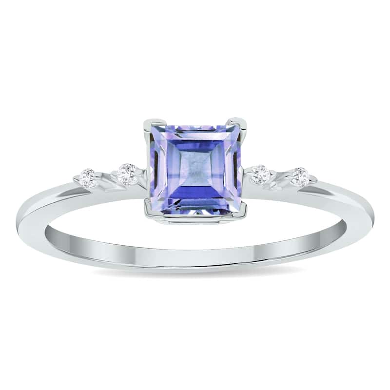 Women's Tanzanite and Diamond Sparkle Ring in 10K White Gold