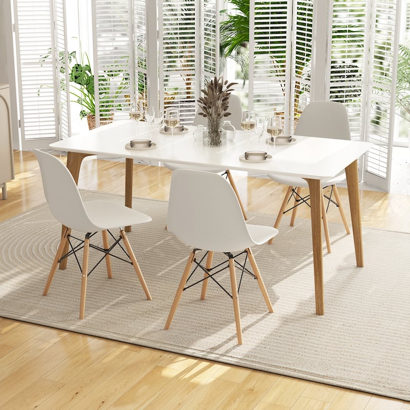 Set of 4 Modern Dining Chairs with Beech Wood Legs and Ergonomic Backrest for Kitchen or Dining Room