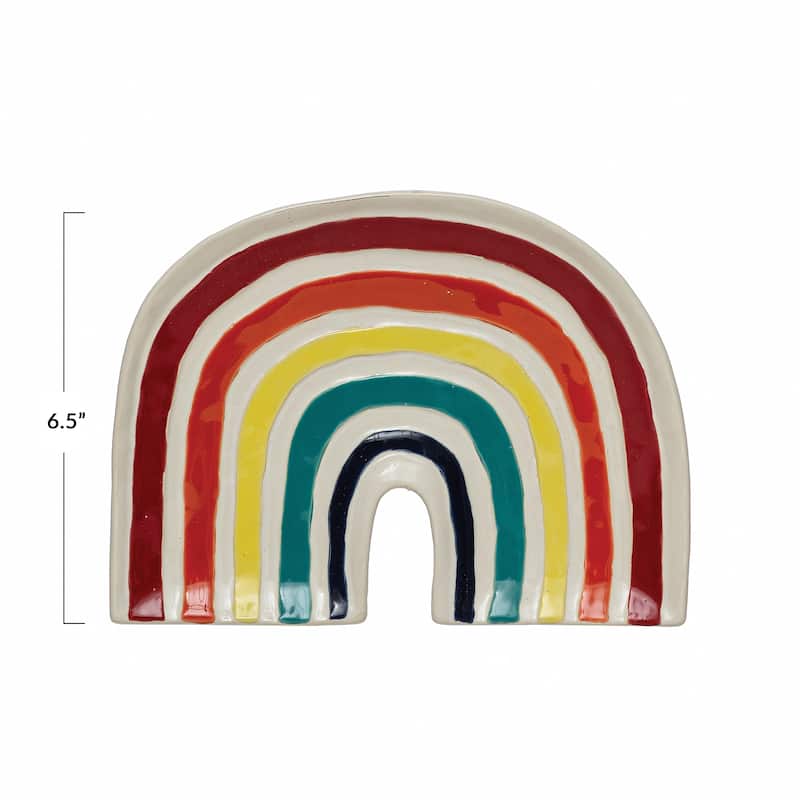 Hand-Painted Debossed Stoneware Rainbow Plate - 9.5"L x 0.8"W x 6.9"H