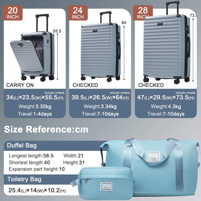 5 Piece ABS Hardside Lightweight Expandable Suitcase with USB Port