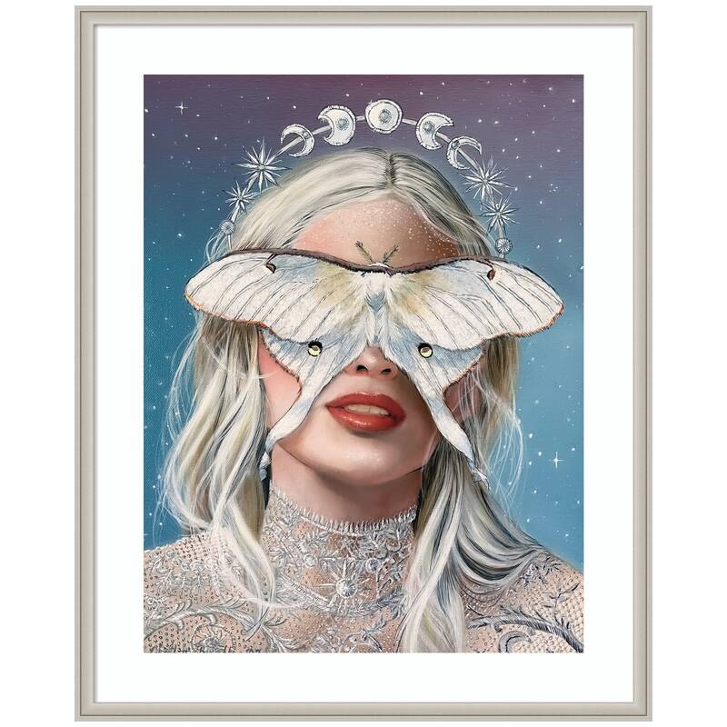 Kate and Laurel Moon Witch by Charlotte Brindley Framed Wall Art Print - 34 x 42 - Silver