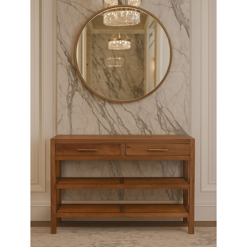 Artisan Furniture Solid Wood Woven Tier Console, Brown, 2-Drawers