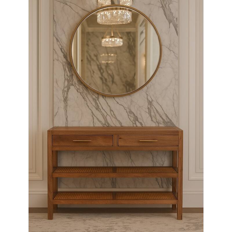 Artisan Furniture Solid Wood Woven Tier Console, Brown, 2-Drawers - Wood - Brown