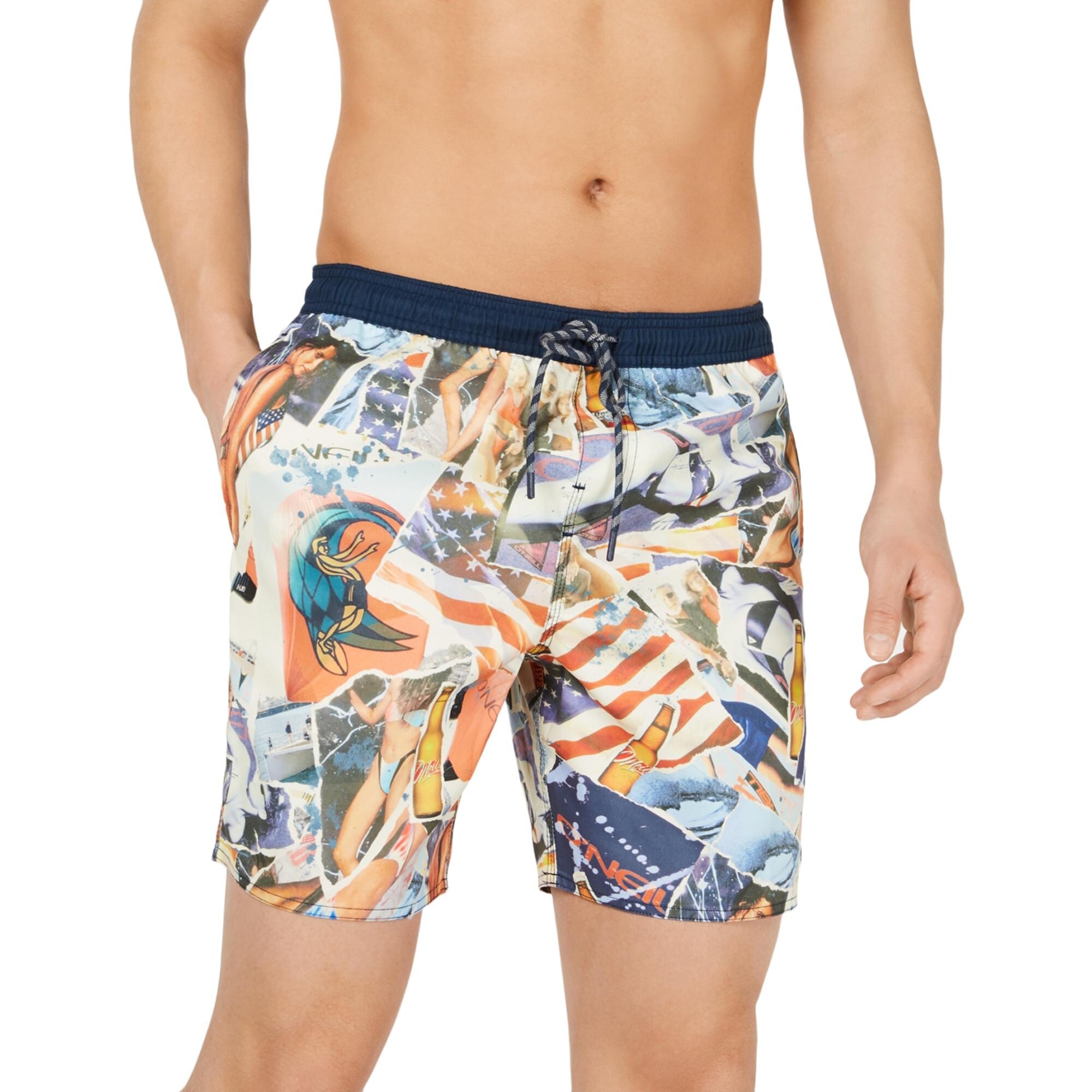 red white and blue mens swim trunks