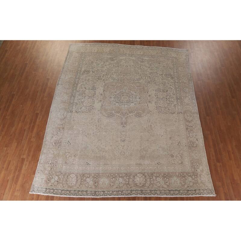 Hand Knotted Oriental 100% Wool Carpet Traditional Floral Beige & Ivories Tabriz Area Rug - 12' 7'' X 10' 2''