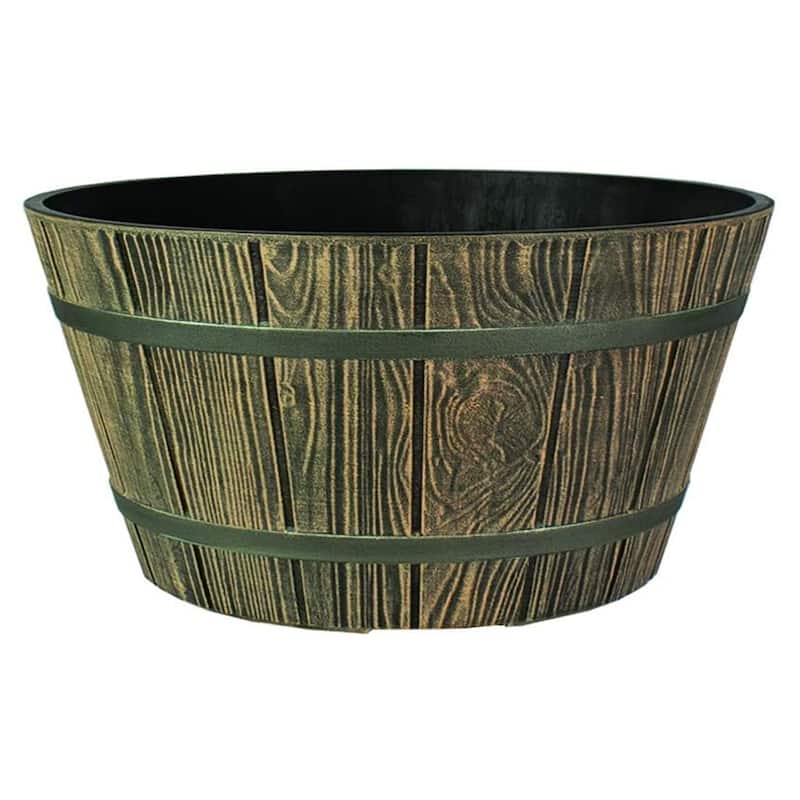 HC Companies 16 Inch Indoor Outdoor Aged Wooden Oak Round Whiskey Barrel Planter - 7.26