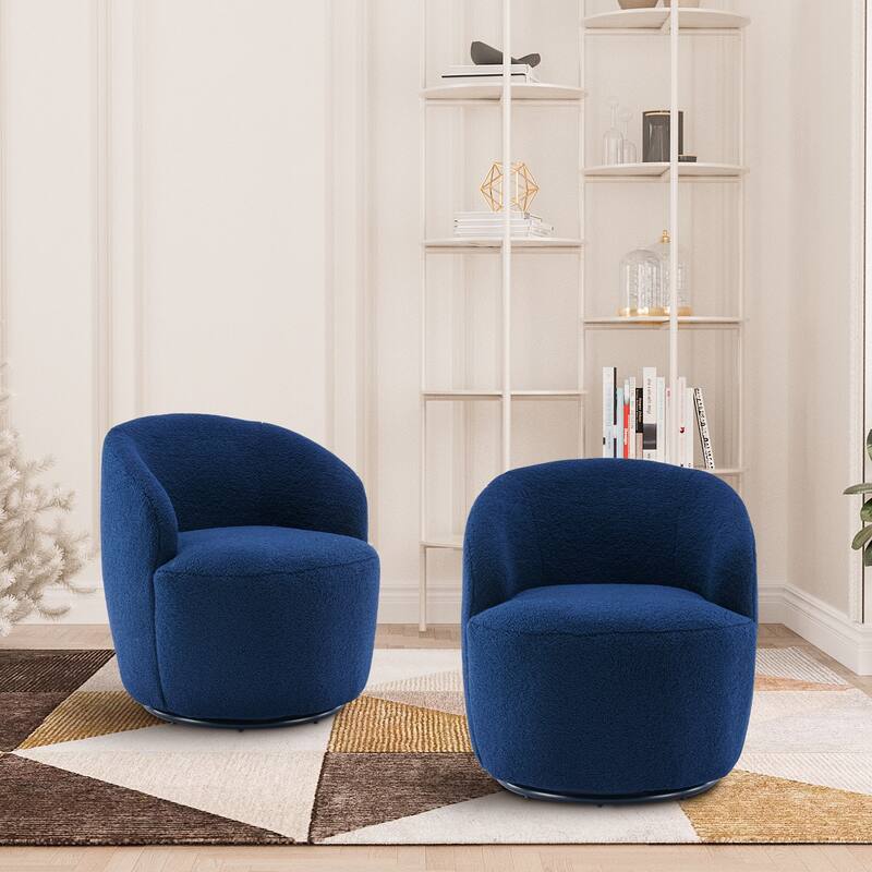 Ouyessir Modern Teddy Upholstered Swivel Barrel Chair(Set of 2) - Blue
