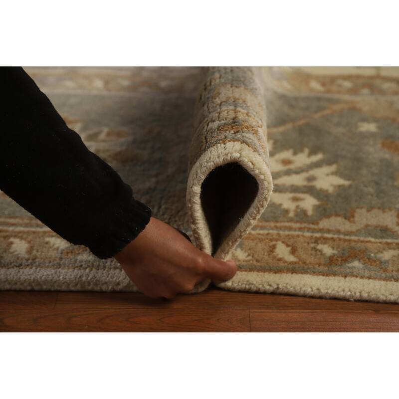 Earth Tone Oushak Indian Large Rug Hand-Knotted Wool Carpet - 12'2" x 14'10"