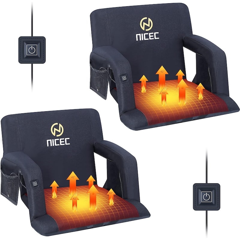 Heated Stadium Seats, Floor Chair, Bleacher Chairs, 5 Reclining Positions Waterproof Cushion - 2-Pack