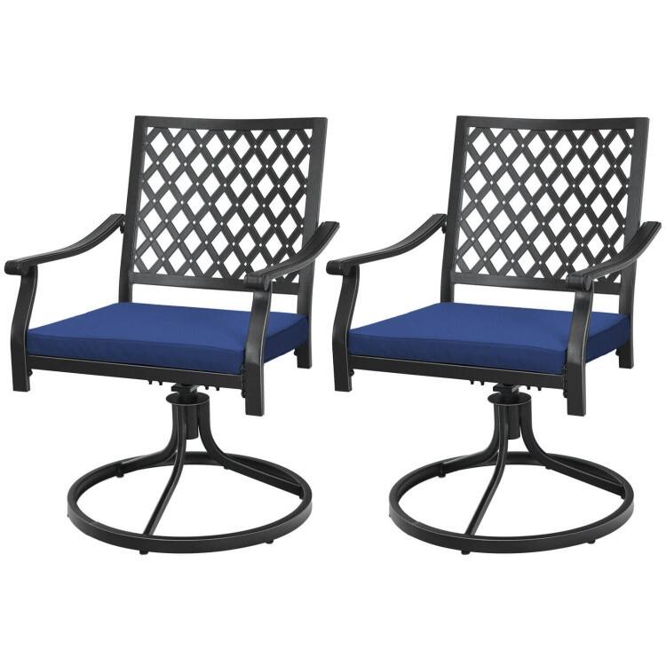 2 Pieces Patio 360° Swivel Dining Chairs with Rocker and Cushioned Armrest - 23" x 23" x 35" (L x W x H)