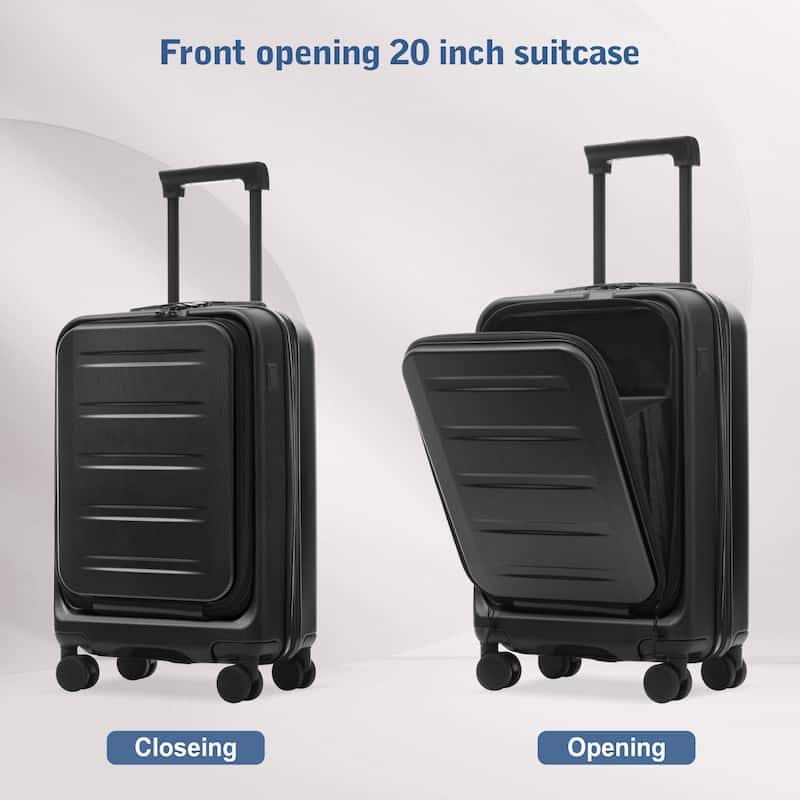 Luggage Sets 5 Piece with Front Opening, Hardside Expandable Carry On Suitcase Set with Double Spinner Wheel with USB Port
