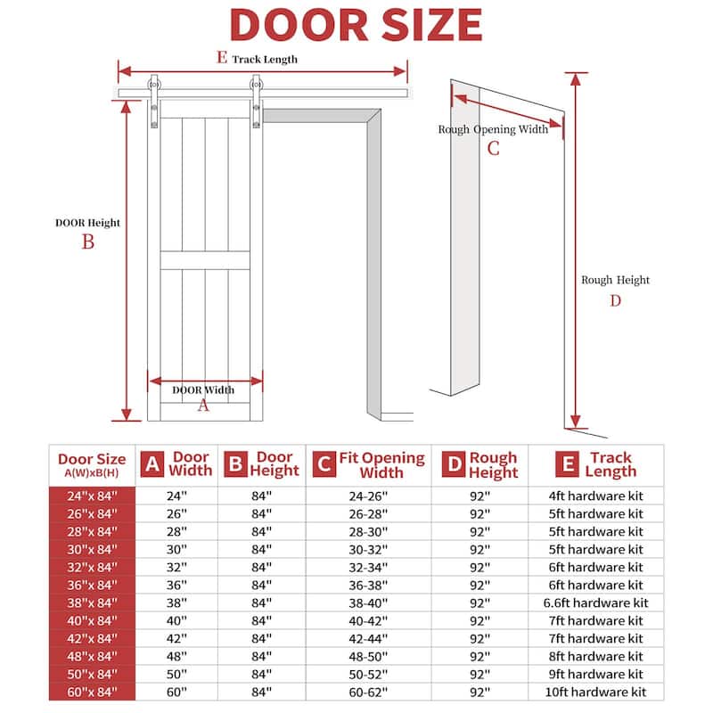 84''H Primed H-Frame White Sliding Barn Door Water Proof PVC Surface With Installation Hardware Kit