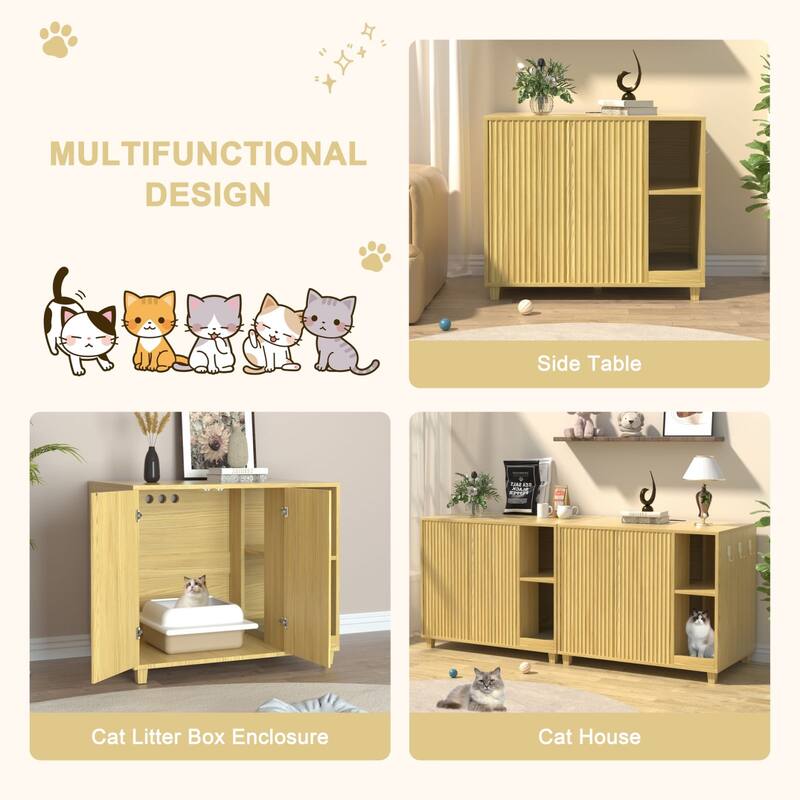 VEIKOUS Cat Litter Box Furniture, Multifunctional Cat Litter Box Enclosure with Scratch Board - 41.3''×26.8''×35''