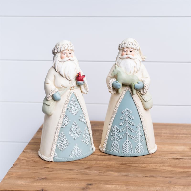 2 Ornate Floral Santa Animals Tabletop Christmas Figurines 10.5"