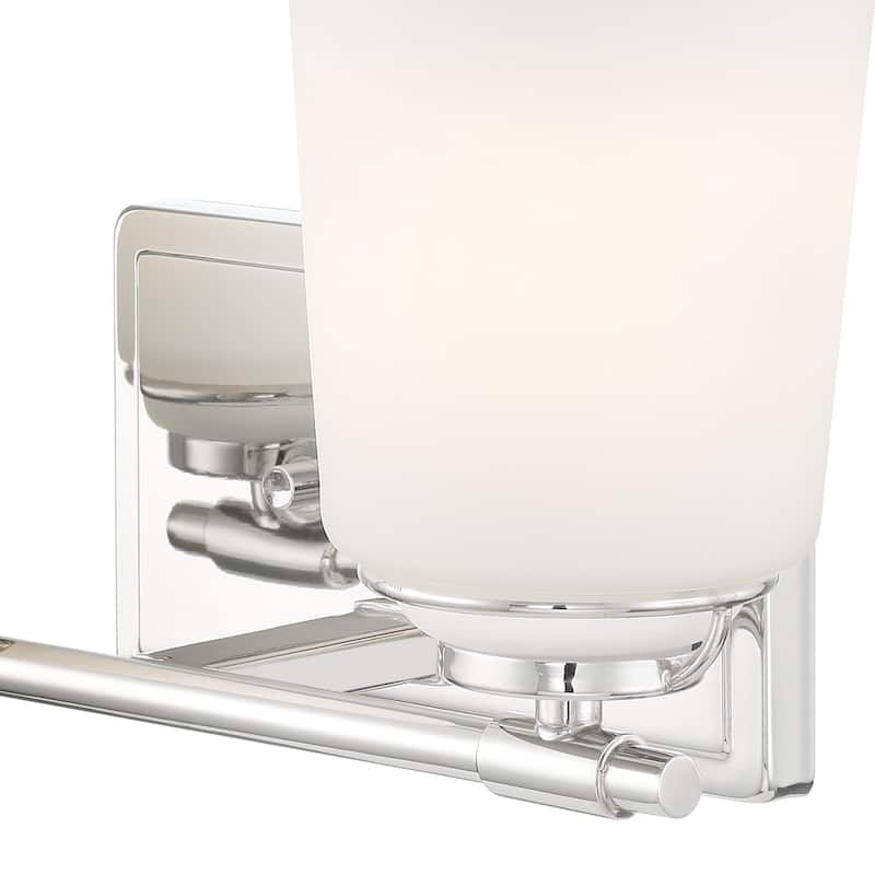 Stella 14.25 in. 2-Light Polished Nickel Modern Vanity Light with Etched Opal Glass Shades