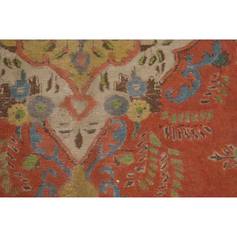 Hand Knotted Oriental 100% Wool Carpet Traditional Floral Oranges & Rust Tabriz Area Rug - 13' 2'' X 9' 9''