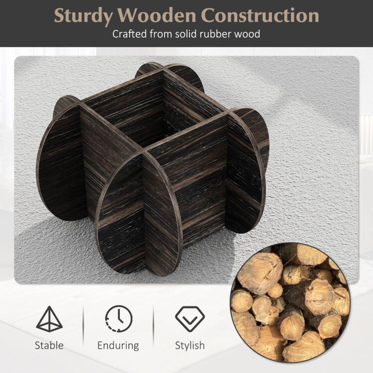 Black Tempered Glass Rubber Wood Round Coffee Table with Hidden Storage - 35" x 35" x 18"