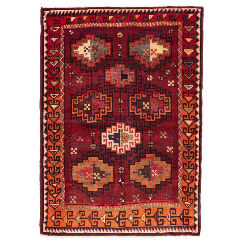 ECARPETGALLERY Hand-knotted Melis Vintage Dark Red Wool Rug - 4'8 x 6'6
