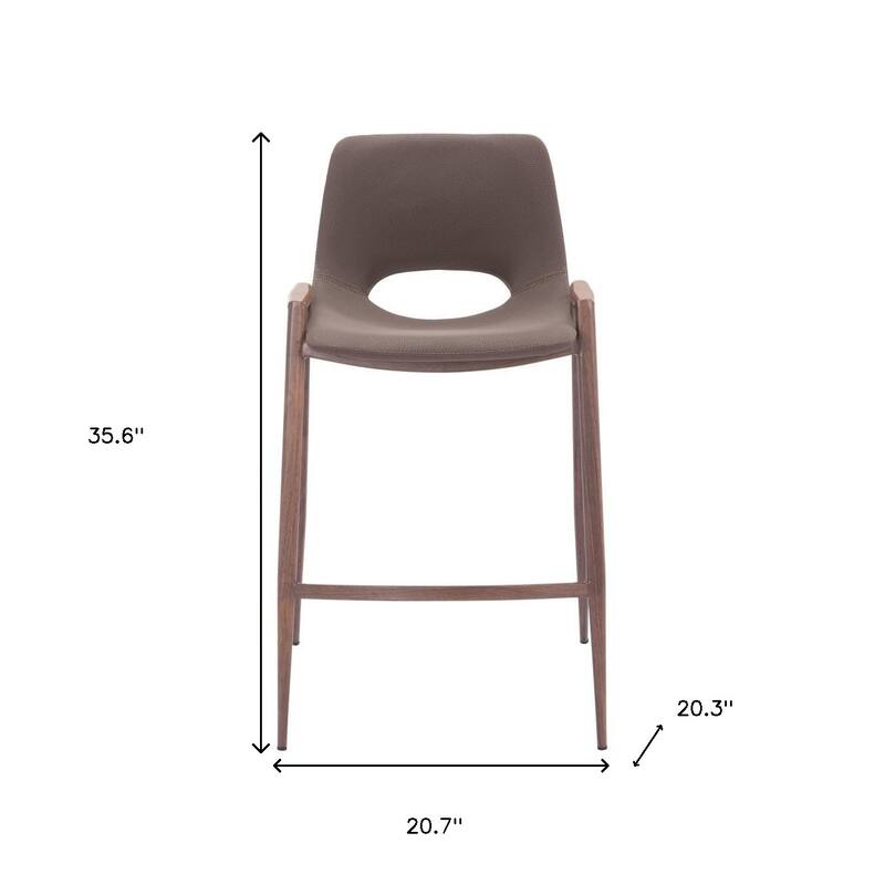 Set of Two 26" Brown Faux Leather And Steel Low Back Counter Height Bar Chairs