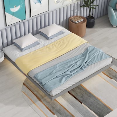 Modern King Size Low Profile Platform Bed with LED Lights