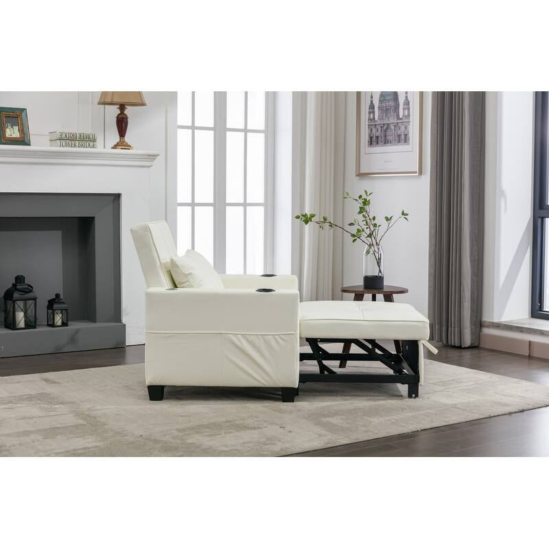 3-in-1 Convertible Sofa Chair,Pull Out Sleeper Chair with USB Ports and Cup Holders（Leather）