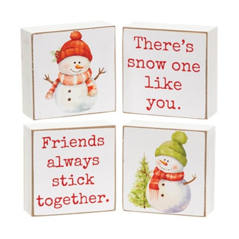 Snow One Like You Square Blocks with Snowman Designs - 4 Asstd. - 2” x 0.75” x 2” - White-Red