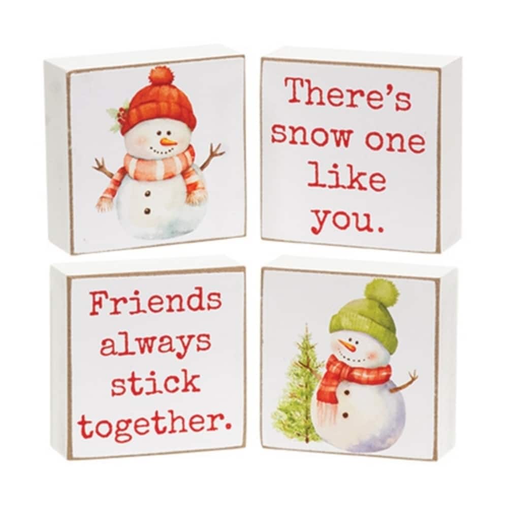 Snow One Like You Square Blocks with Snowman Designs - 4 Asstd. - 2” x 0.75” x 2”