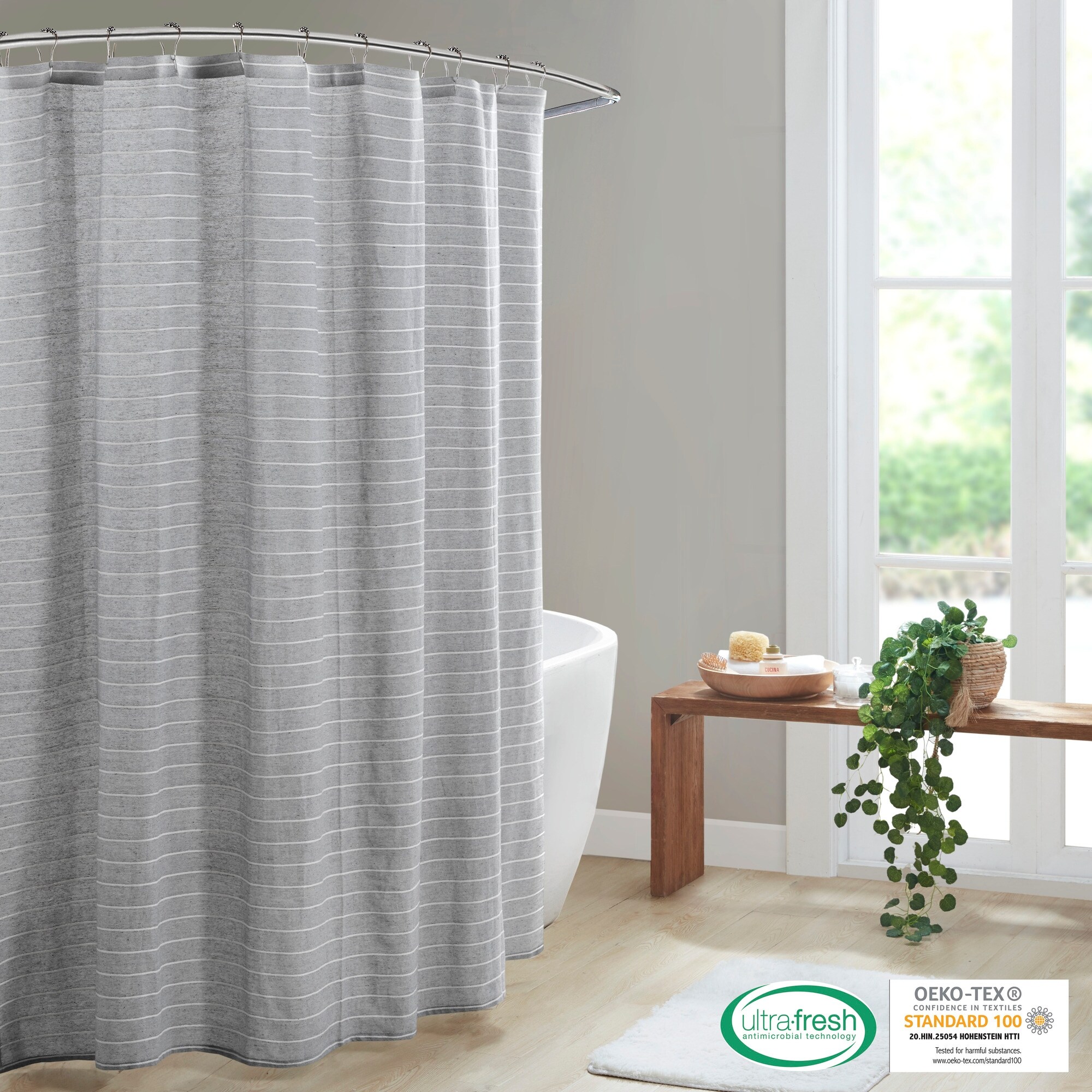 Cashel Texture Striped 100 Percent Recycled Fiber Antimicrobial Woven Shower Curtain By Clean Spaces Overstock 33290013