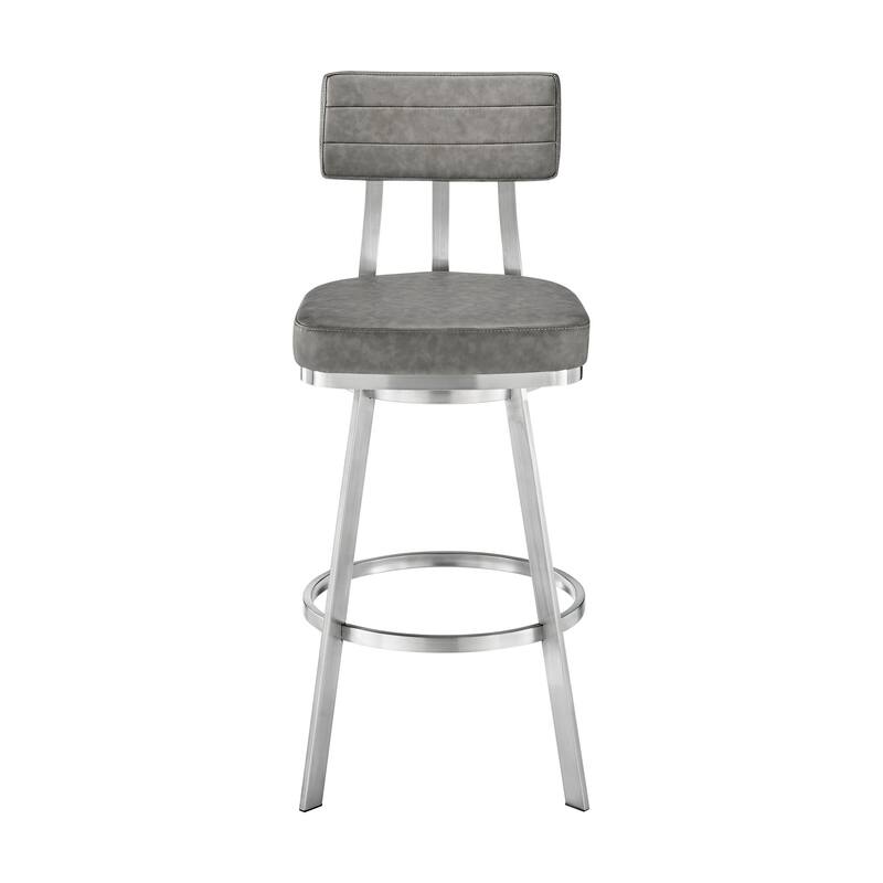 Poni 26 Inch Swivel Counter Stool Chair, Cushioned Seat, Gray Faux Leather