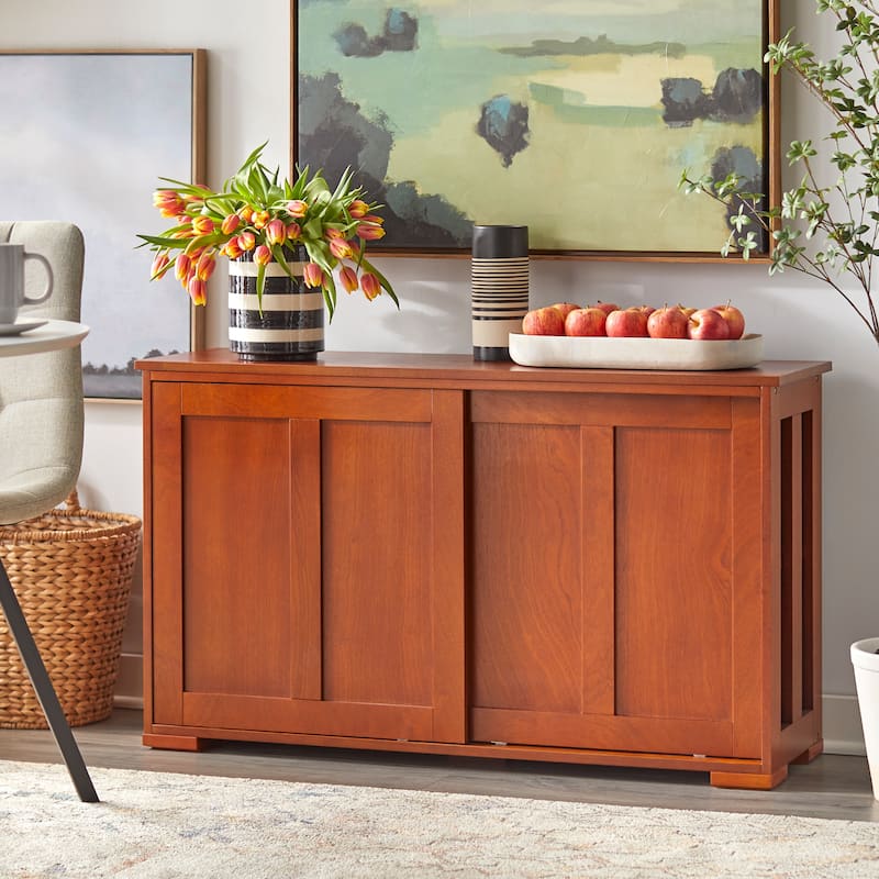 Porch & Den Jefferson Sliding Door Stackable Buffet Cabinet - Walnut