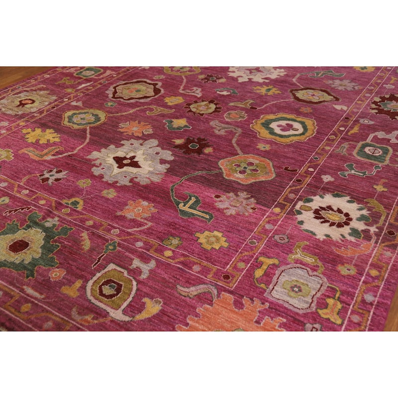 Hand Knotted Oriental 100% Wool Carpet Transitional All-Over Pink Oushak Area Rug - 11' 10'' X 9' 0''