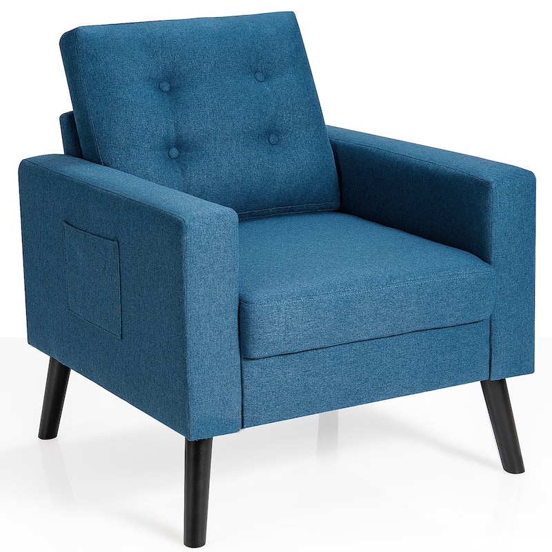 Modern Accent Armchair Upholstered Single Sofa Chair w/ 2-Side Pockets - See Details - Navy