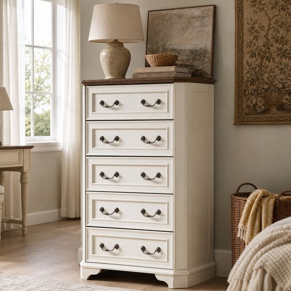 Farmhouse 5 Drawers Dresser, Wood Chest of Drawers, Dressers Organizer - On Sale - Bed Bath & Beyond