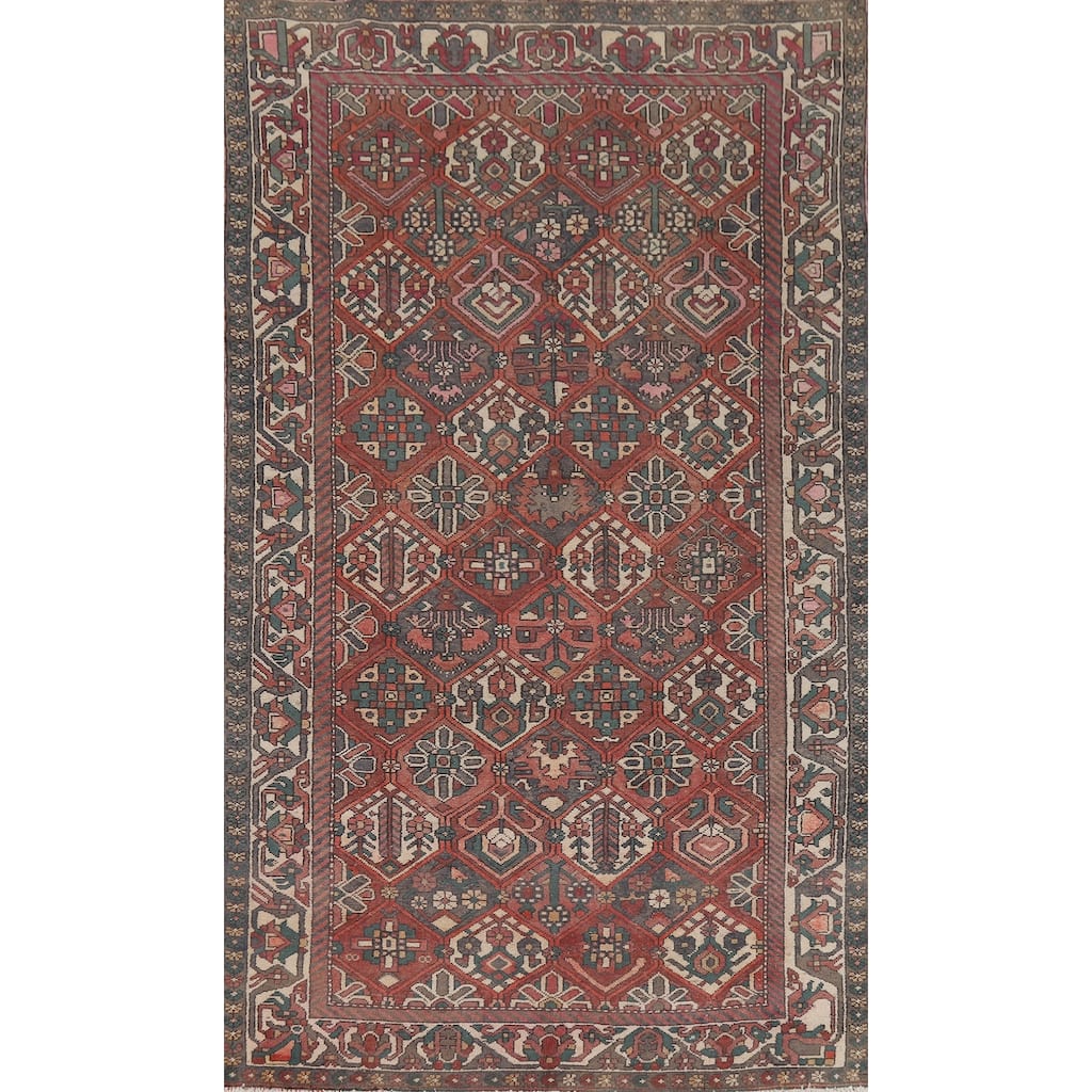 Geometric Bakhtiari Persian Vintage Area Rug Handmade Wool Carpet - 5'4" x 9'9"