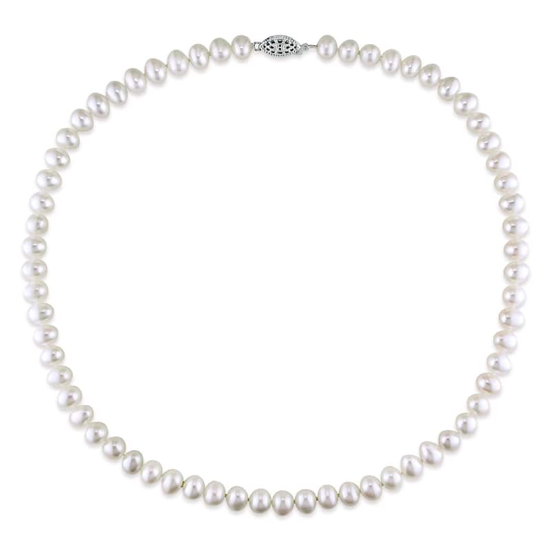 Miadora Sterling Silver White Cultured Freshwater Pearl Necklace (6.5-7 mm)