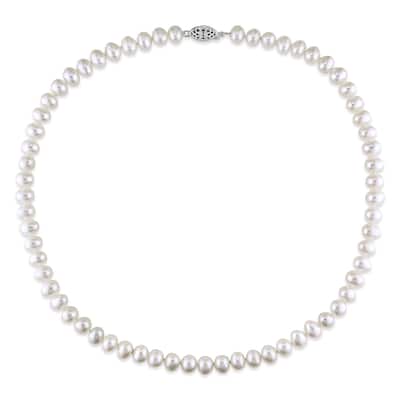 Miadora Sterling Silver White Cultured Freshwater Pearl Necklace (6.5-7 mm)