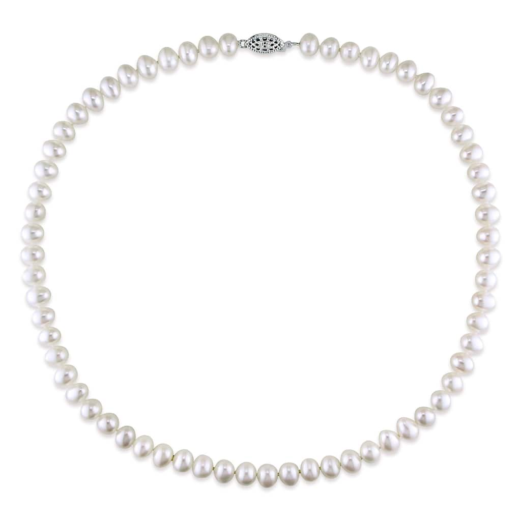 Miadora Sterling Silver White Cultured Freshwater Pearl Necklace (6.5-7 mm)