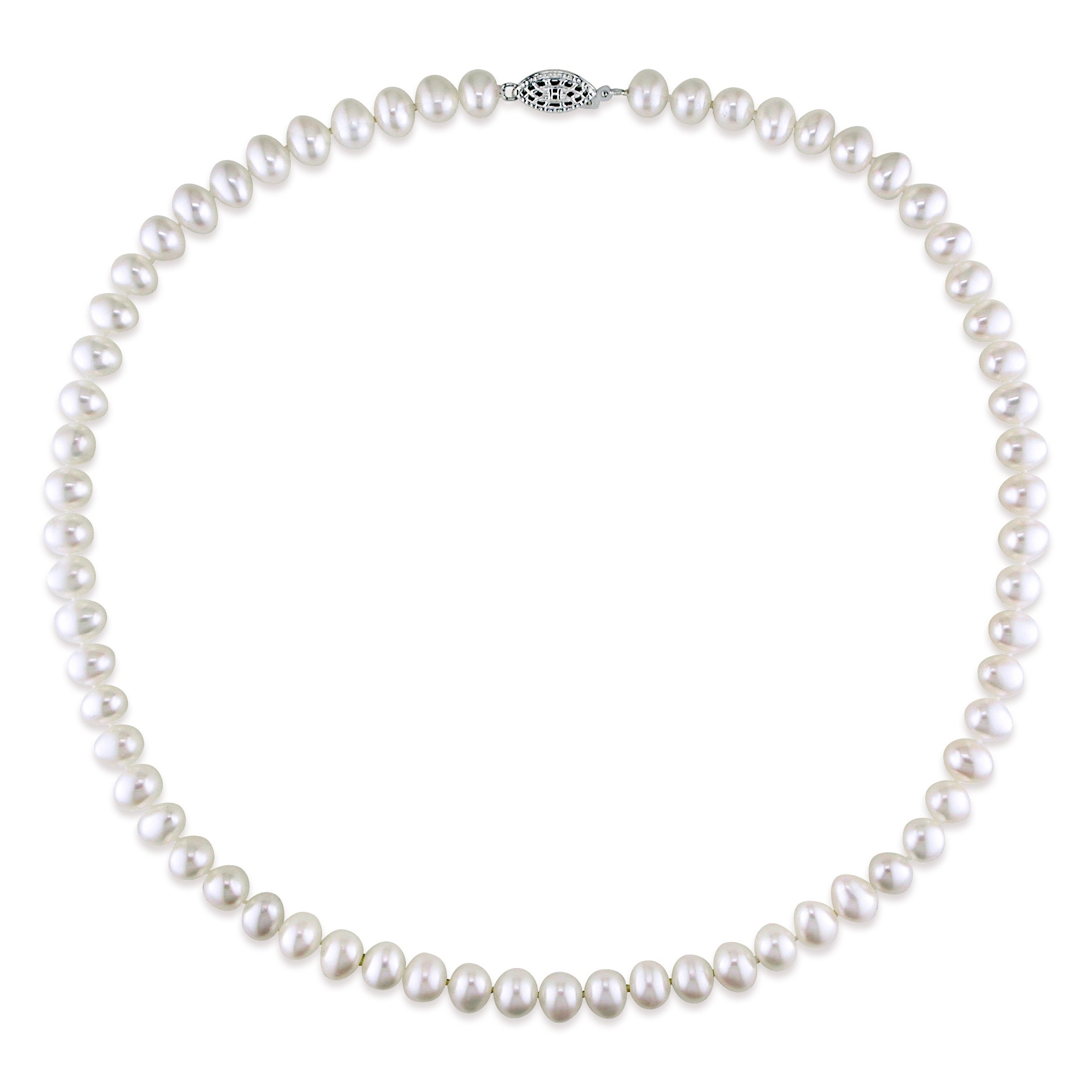 Miadora Sterling Silver White Cultured Freshwater Pearl Necklace (6.5-7 mm)
