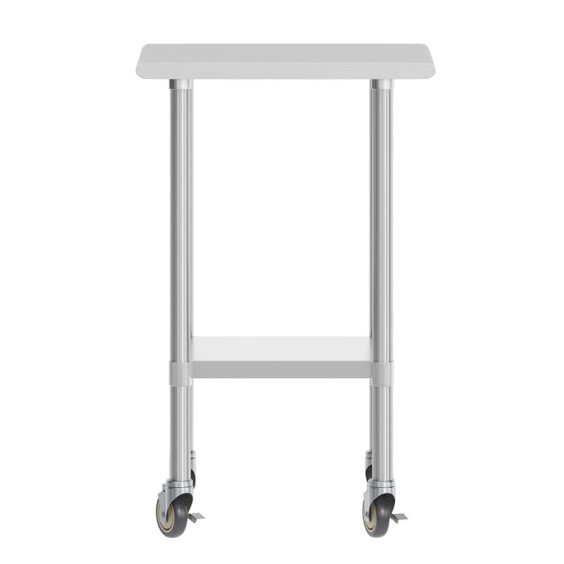Commercial Stainless Steel 18 Gauge Worktable with Undershelf and Casters