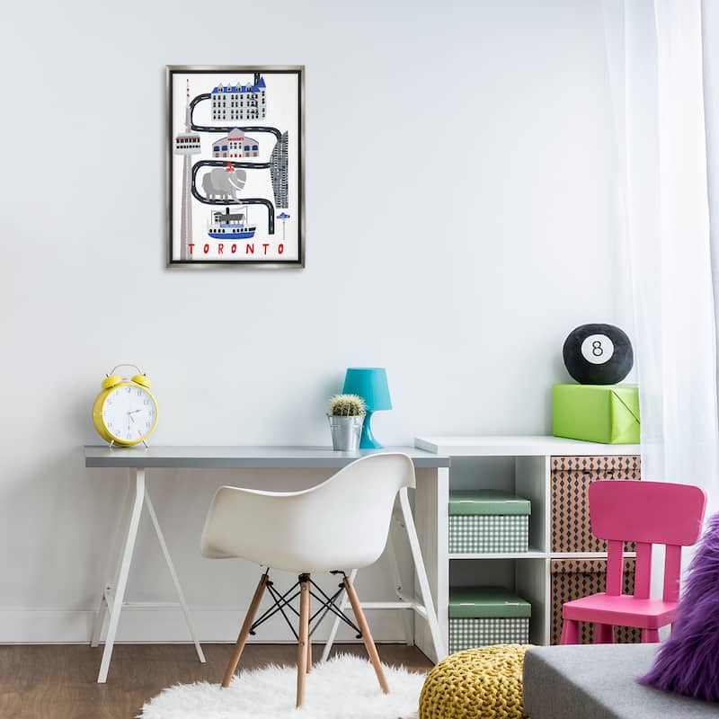 Stupell Toronto Whimsical Travel City Framed Floater Canvas Wall Art Design By Carla Daly