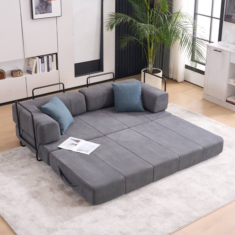 78.5" Folding Sofa Bed with 2 Pillows, Convertible Foam Futon Couch, Corduroy Fold-Out Couch for Living Room, Office