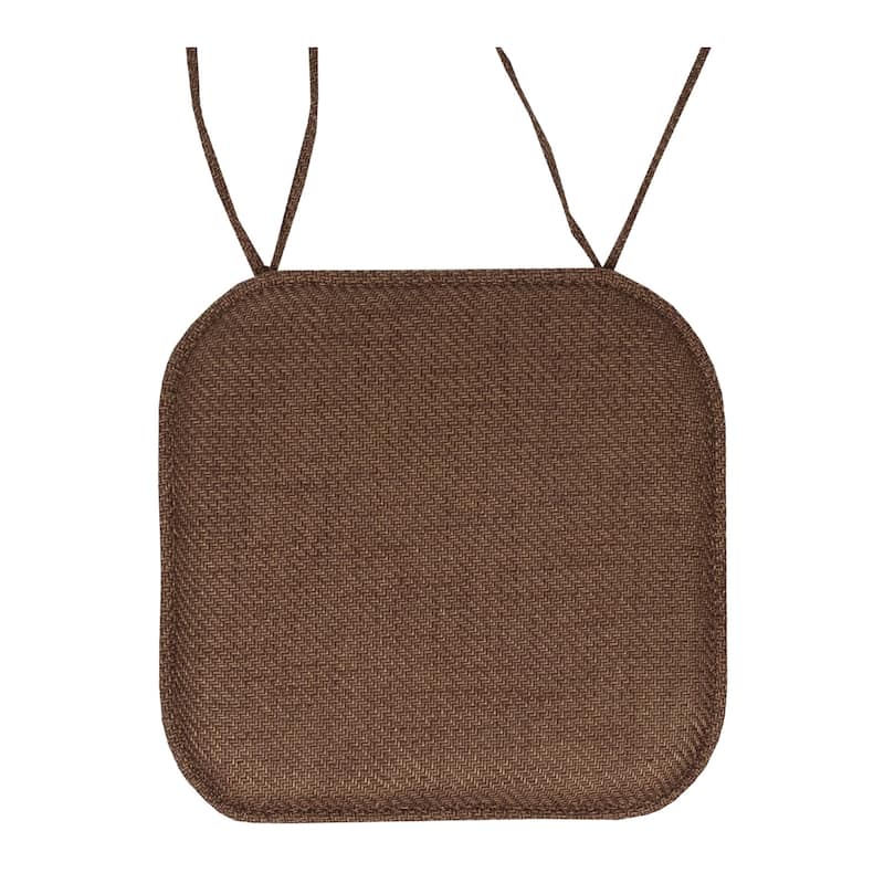 Sweet Home Collection Herringbone Stitch Memory Foam Non Slip Chair Cushion Pad with Ties 16" x 16"