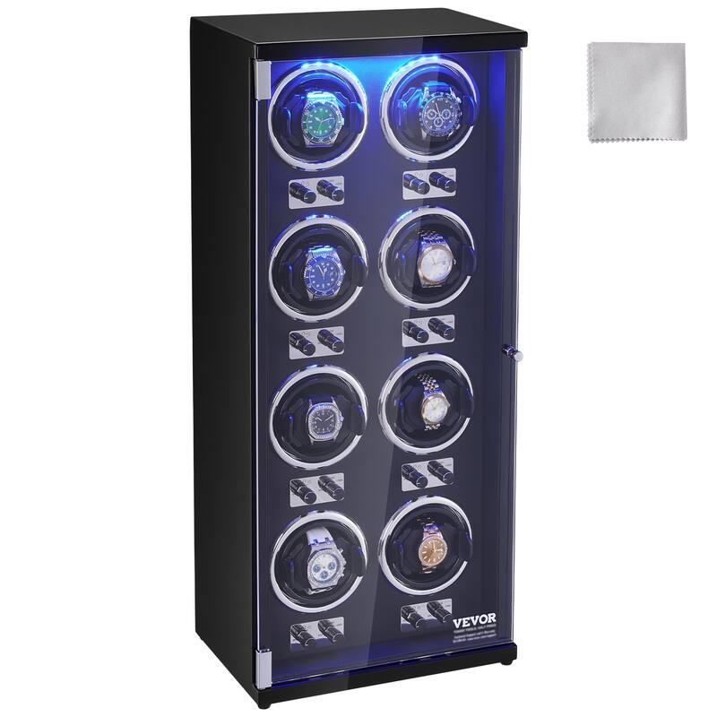 VEVOR Watch Winder with 1-8 for Men's and Women's Automatic Watches with Super Quiet Japanese Mabuchi Motors LED Lights
