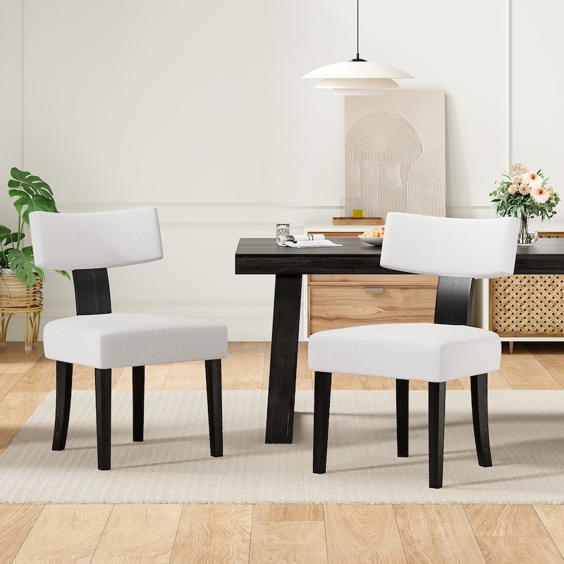 Upholstered Armless Dining Table Chairs Set of 2 with Hardwood Frame Curved Backrest for Kitchen Room - Beige,Black