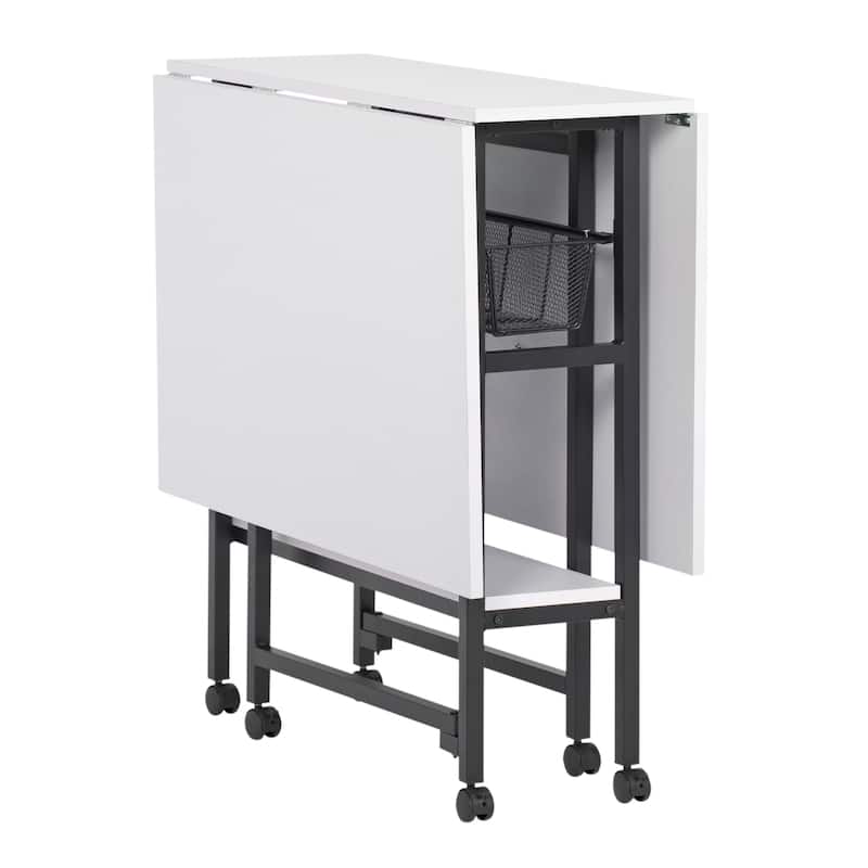 Sew Ready Standing Height (36" H) Mobile Folding Expandable Fabric and Die Cutting Table with Craft Storage- Charcoal / White
