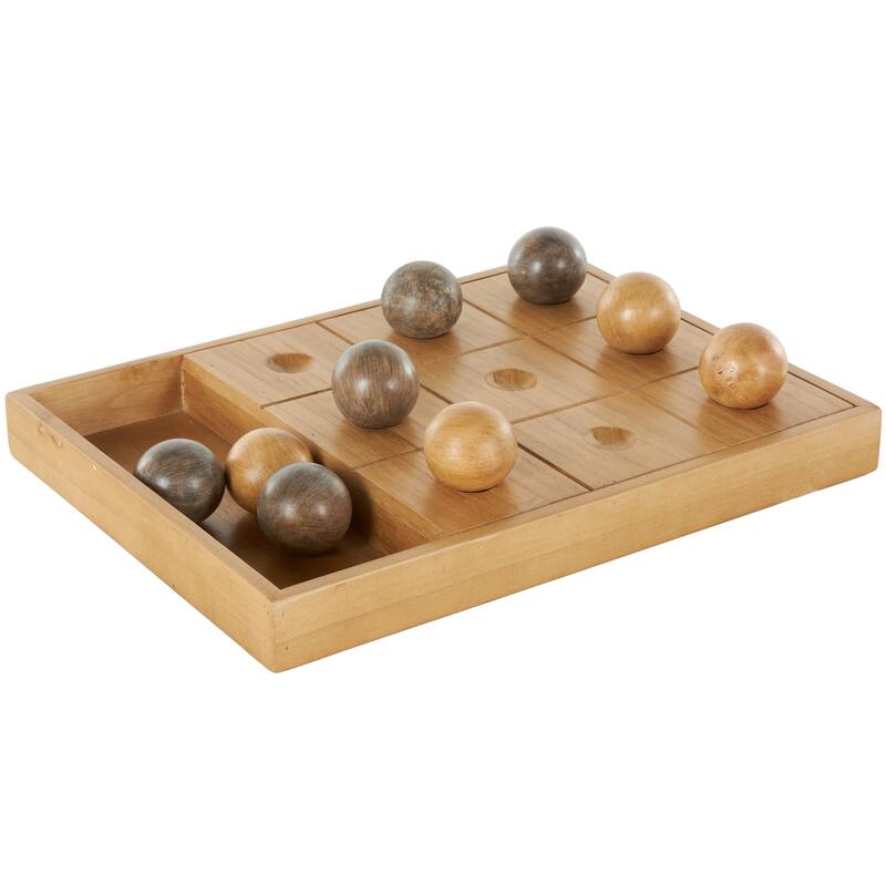 Brown Wood Home Decor Game Set with 9 Balls - 16"W x 12"L x 2"H