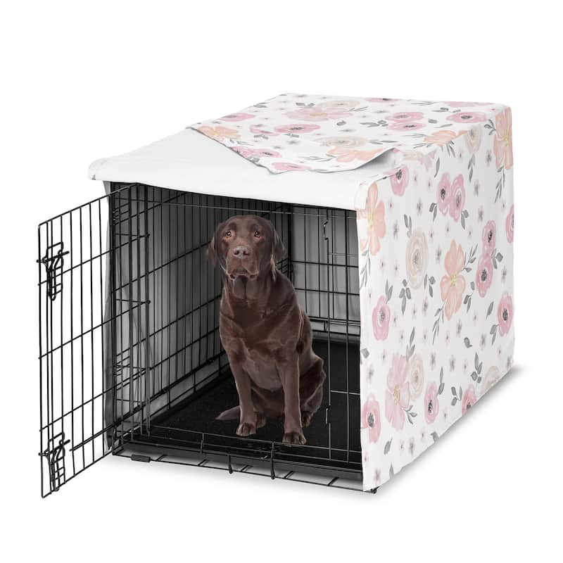 Sweet Jojo Designs Blush Pink Grey Boho Floral Dog Crate Kennel Cover 42in. Bohemian Farmhouse Shabby Chic Watercolor Elegant
