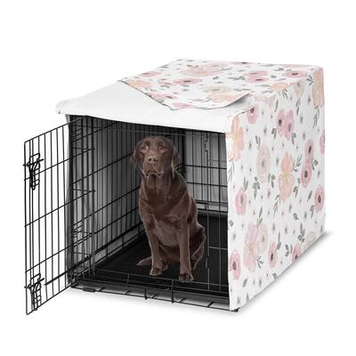 Sweet Jojo Designs Blush Pink Grey Boho Floral Dog Crate Kennel Cover 42in. Bohemian Farmhouse Shabby Chic Watercolor Elegant