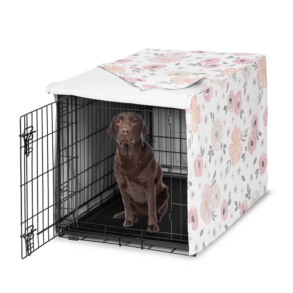 Sweet Jojo Designs Blush Pink Grey Boho Floral Dog Crate Kennel Cover 42in. Bohemian Farmhouse Shabby Chic Watercolor Elegant